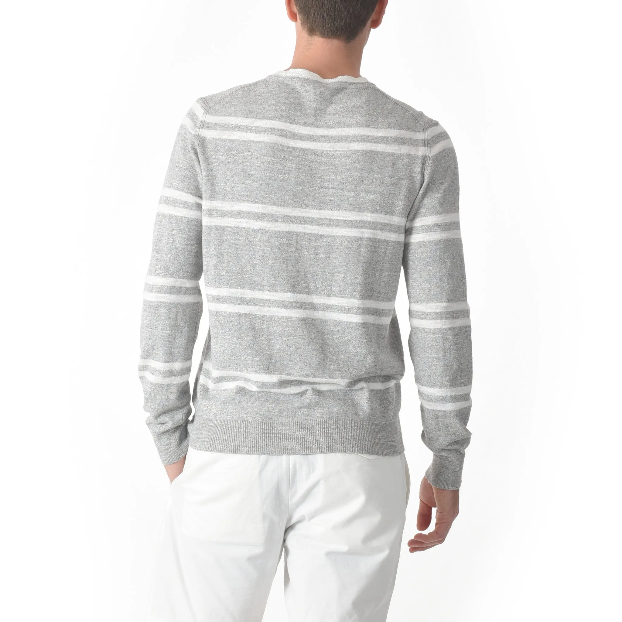 Shore Club Double Stripe Crew - Gray Heather Neutral Stripe