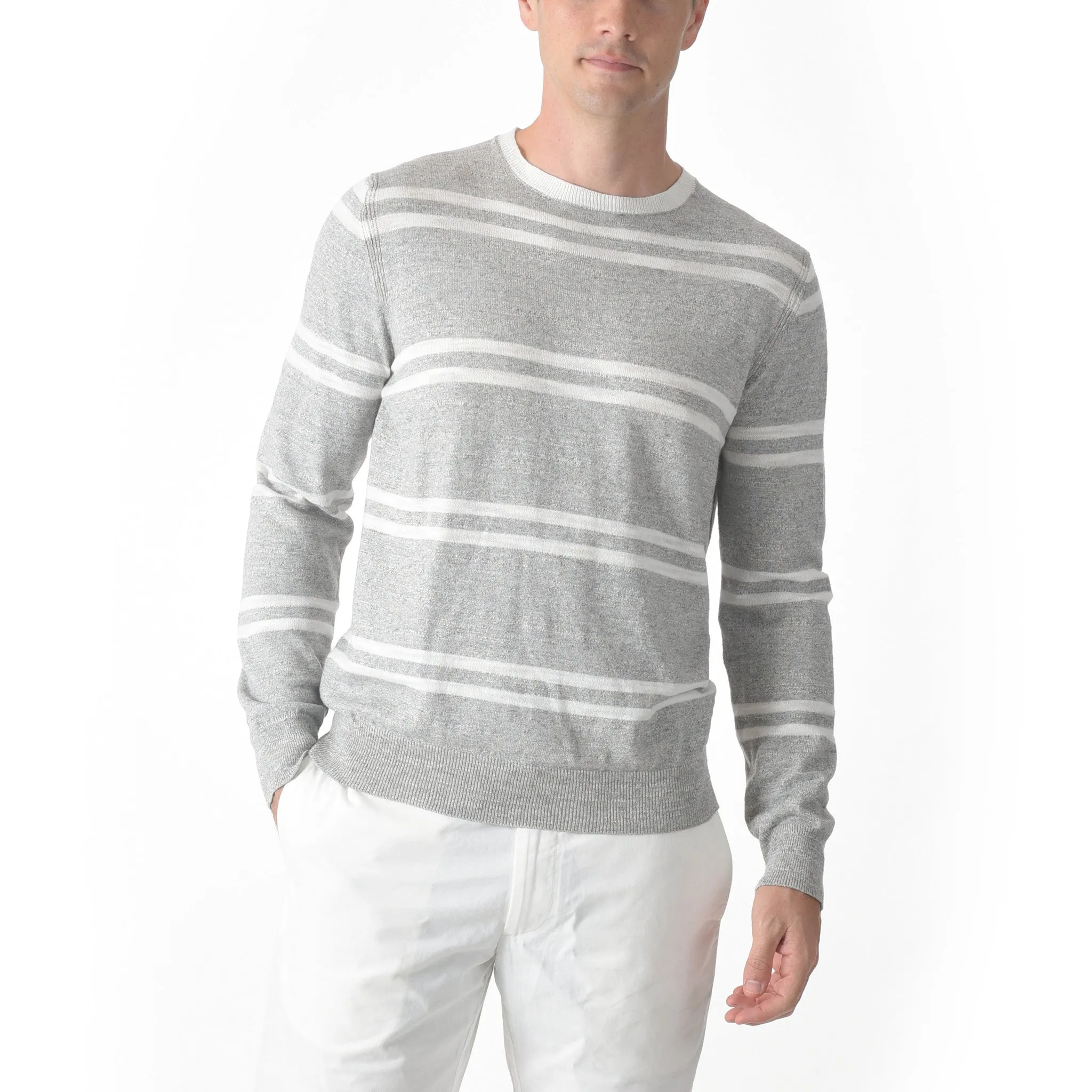 Shore Club Double Stripe Crew - Gray Heather Neutral Stripe