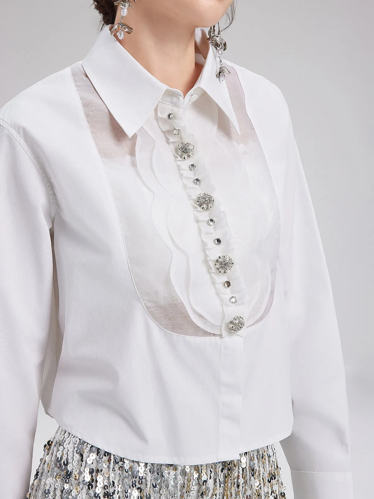 Silk and Cotton Flower Collar Detail Shirt