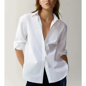 Simple Fashion Poplin Solid White Blouse - England Style