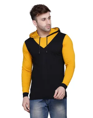 Stylish Cotton Blend Black Solid Hooded T-shirt For Men