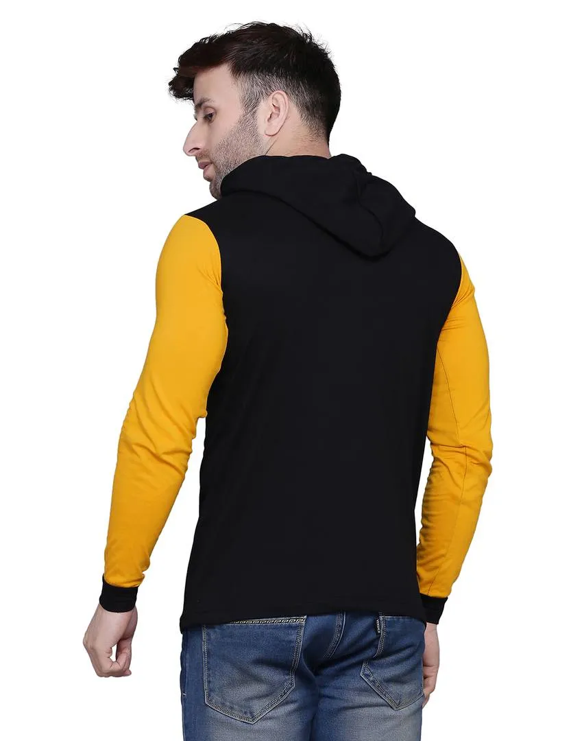 Stylish Cotton Blend Black Solid Hooded T-shirt For Men