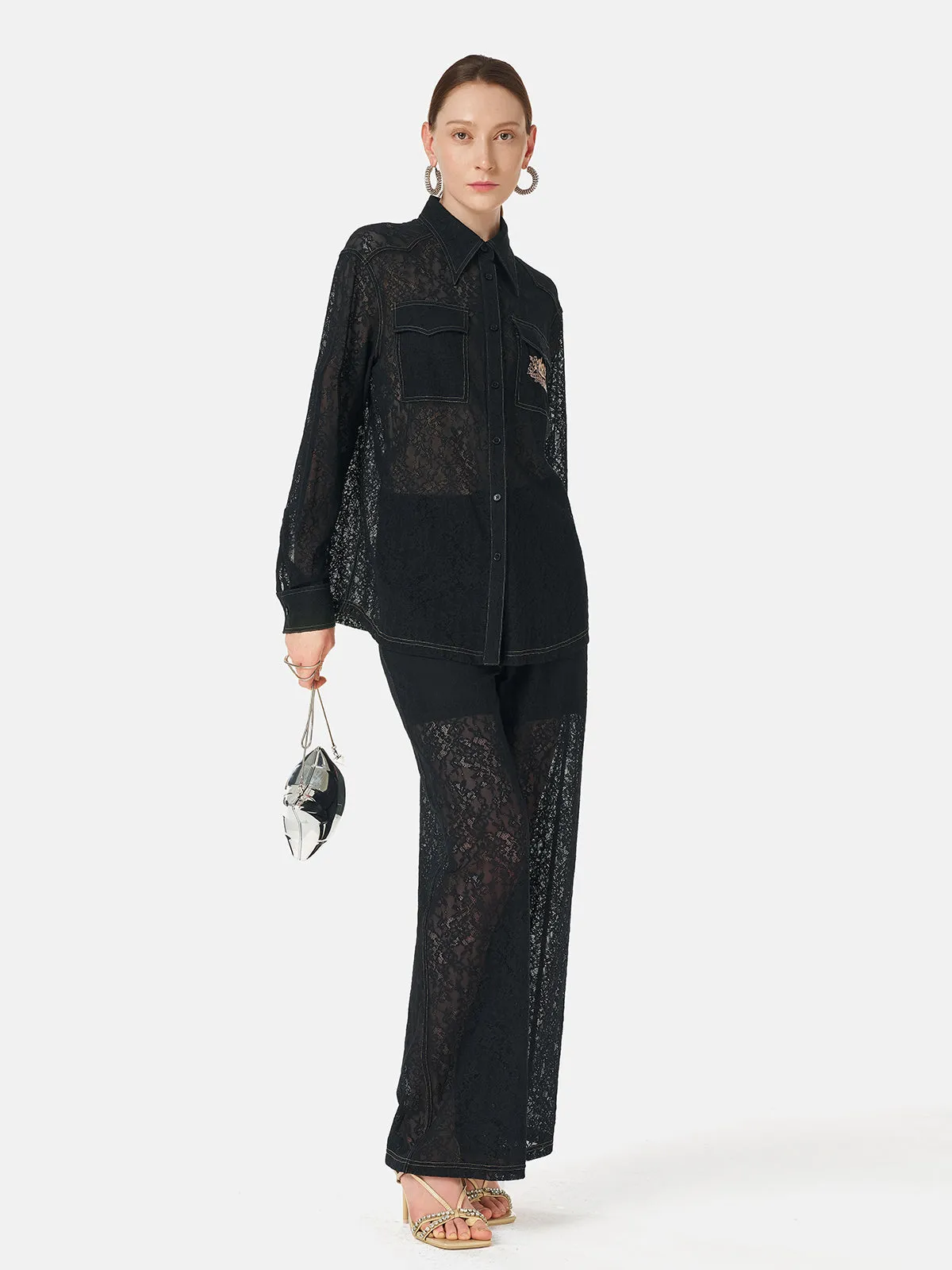 Trendy Semi-Sheer Lace Stretch Pants