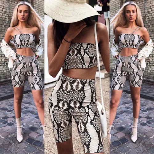 Trendy Snake skin print 2 piece crop top pants set