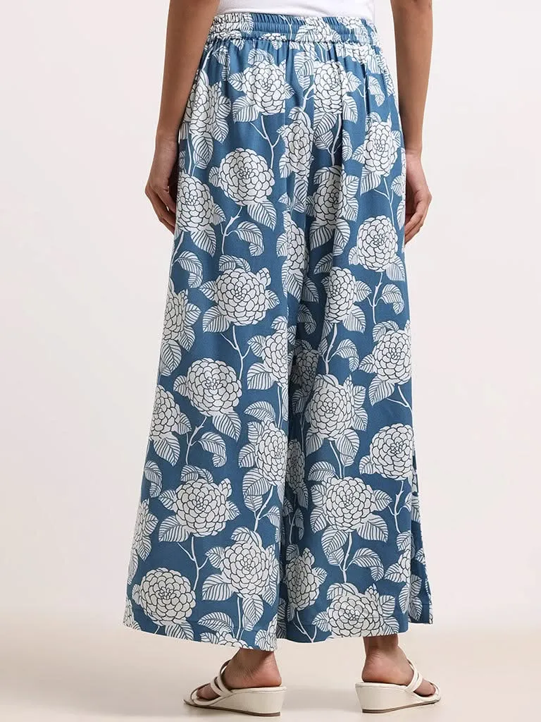 Utsa Blue Floral Printed Palazzos