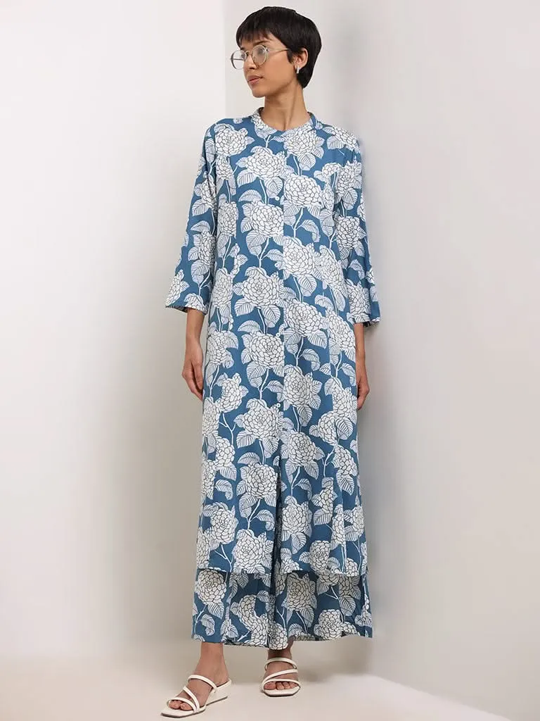 Utsa Blue Floral Printed Palazzos