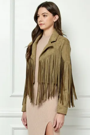 Veveret® Suede Fringe Long Sleeve Moto Jacket