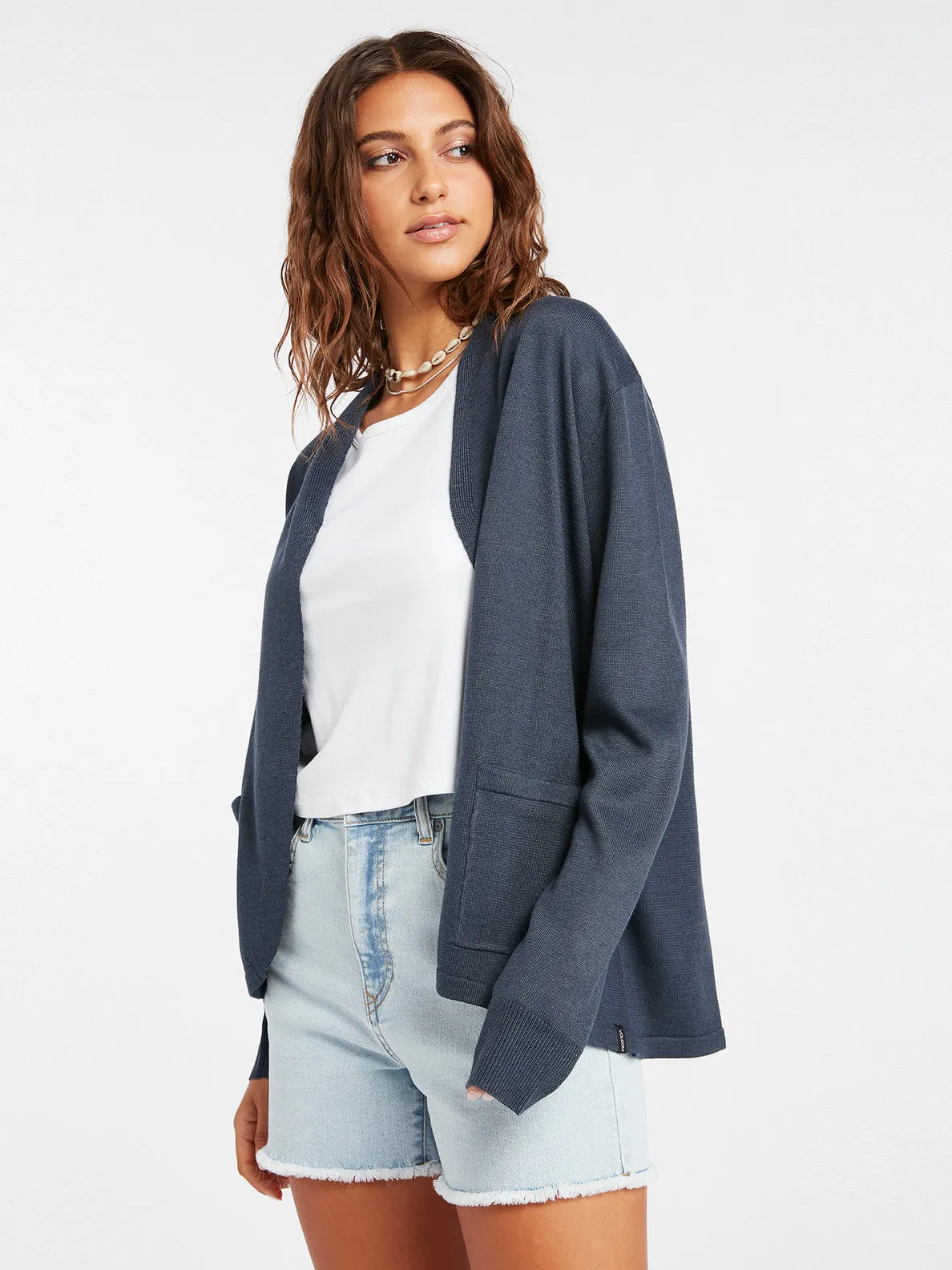 Volcom Breezy Babe Wrap Sweater-Midnight Blue