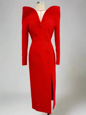 Women's Red Sharp Shoulder Midi Dress